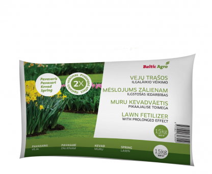 Trąšos vejoms, ilgalaikio veikimo, pavasariui 15 kg. Ilgalaikio veikimo trąšos, skirtos tręšti vejoms, pievoms pavasarį.